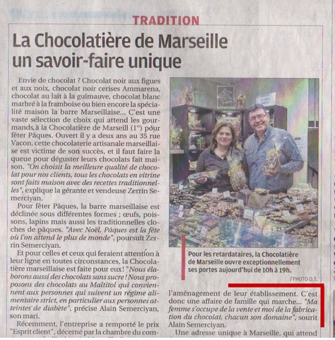 Journal la provence la chocolatière de Marseille